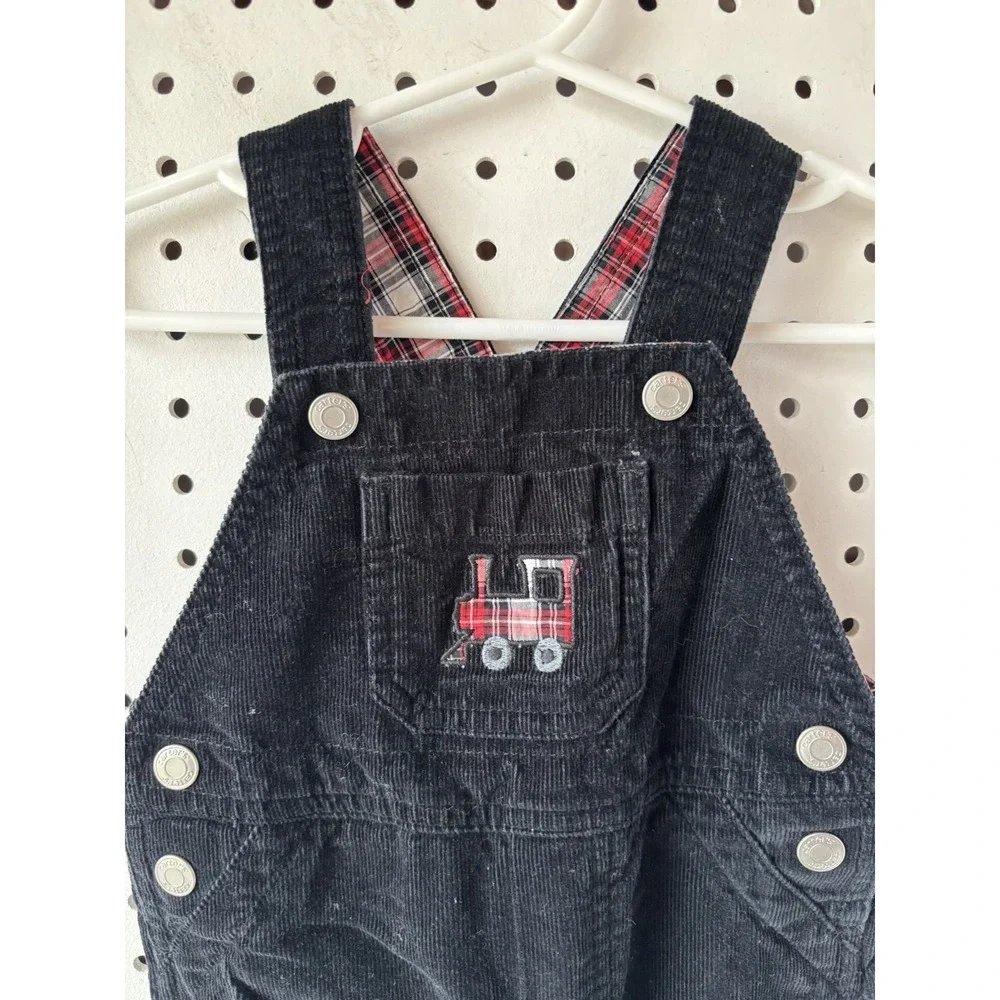 Carter's 12m Months Boys Black Corduroy Overalls Holiday Christmas Train Embroid
